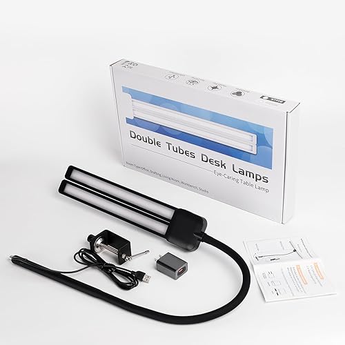 Miniatura 8 de Lámpara de escritorio LED, lámparas de escritorio de arquitecto de doble cabeza para oficina en casa, iluminación de oficina extra brillante,