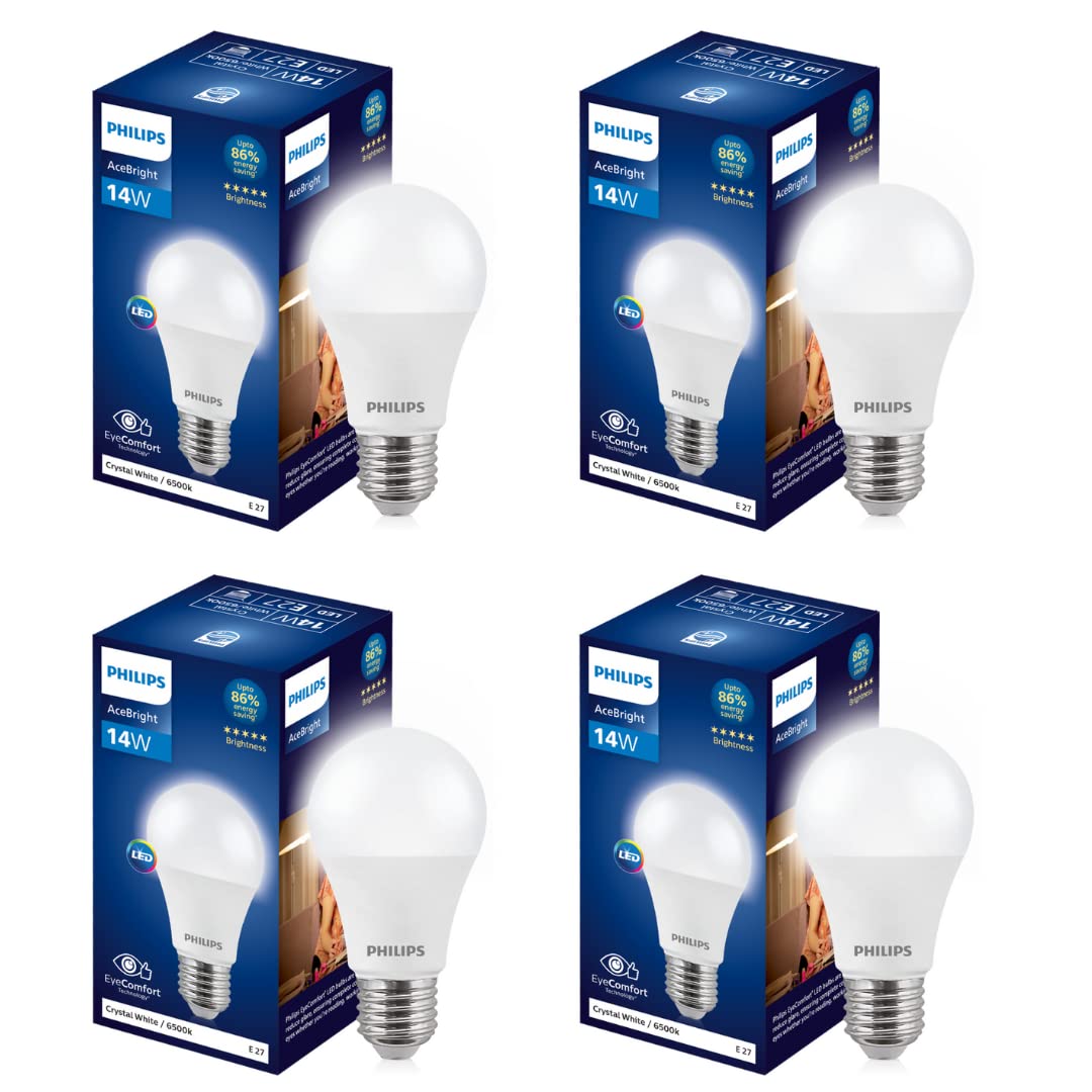 PHILIPS 14-watt LED Bulb |AceBright High Wattage LED Bulb| Base: E27 Light Bulb for Home | Crystal White, Pack of 4-image-17