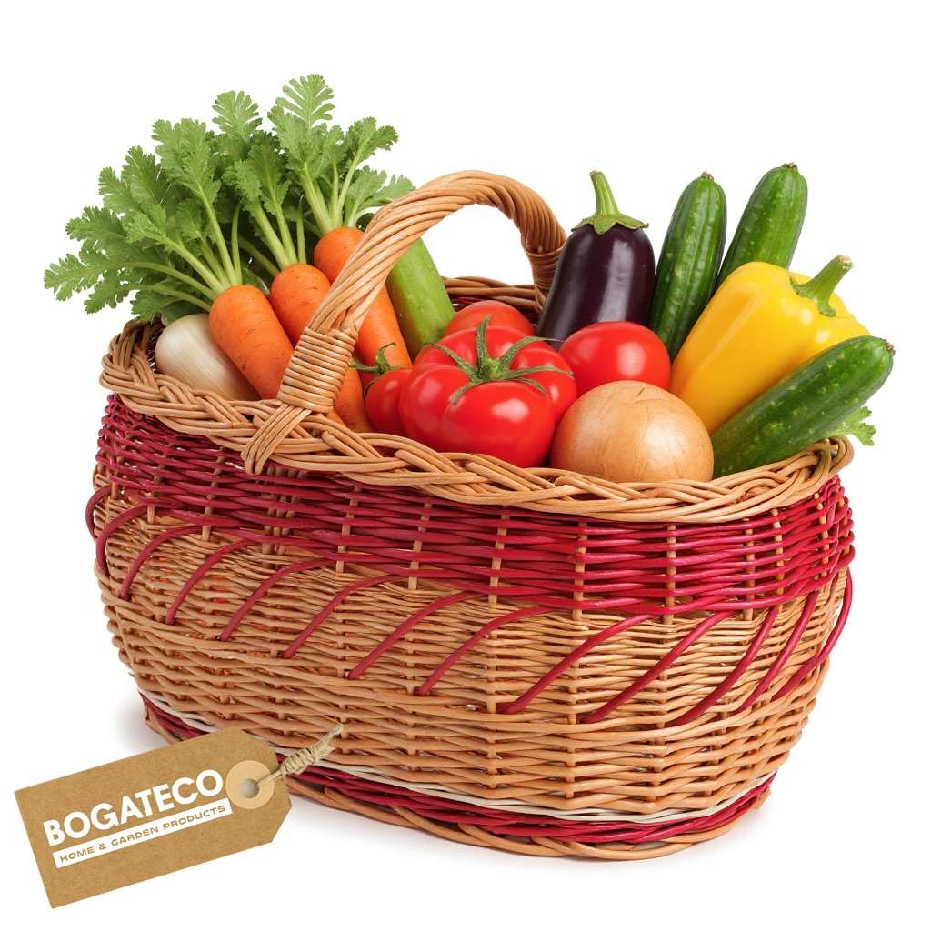BOGATECO Cestino in vimini naturale con maniglia, grande cestino per la spesa 45 x 30 x 23, tessuto a mano, disponibile in quattro colori, cestino portaoggetti, carrello | rosso