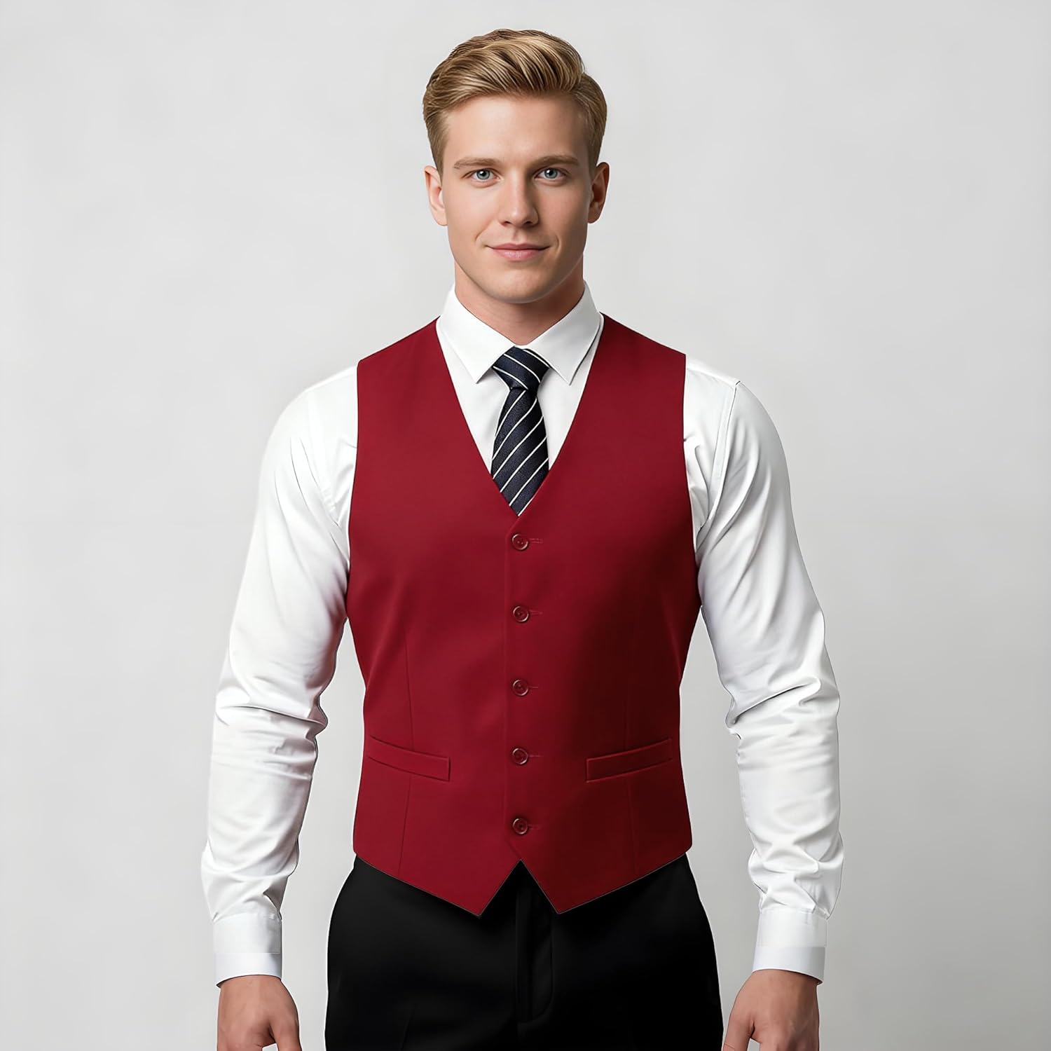 BABEYOND Men's Suit Vest Slim Fit Waistcoat Business Dress Vests for Suit Tuxedo - Image 7