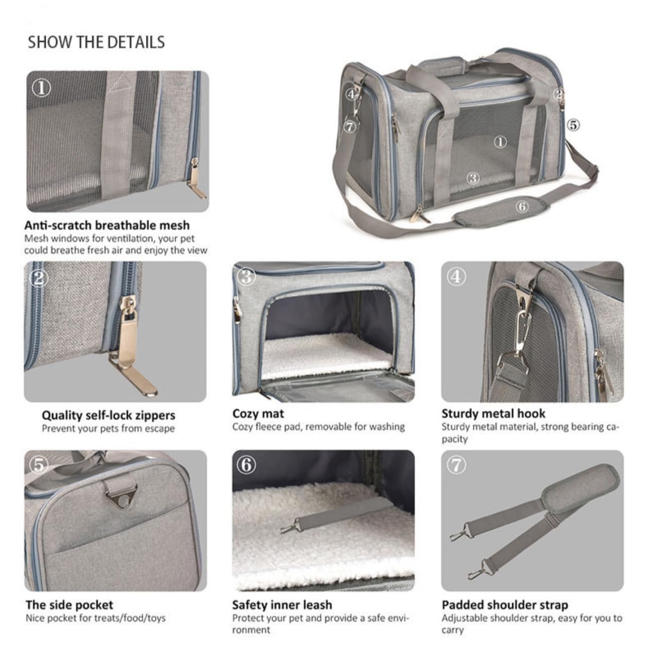 Boîte de Transport Pliable per Cani, Trasportino per Cani e Gatti, pieghevole, borsa per il trasporto del cane, con tracolla regolabile per gatti, cani, animali domestici(greu)