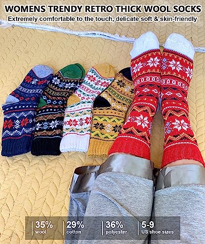 Image of IIG 5 Pairs Women's Vintage Style Thick Wool Warm Winter Crew Socks