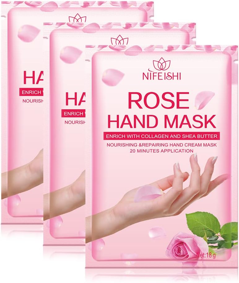 NIFEISHI Hand Moisturizing Mask, (5Pack) Rose Moisturizing Gloves, Moisturizing Natural Therapy Gloves, Moisturizing Hand Mask for Dry Hands, Repair Rough Skin for Men Women