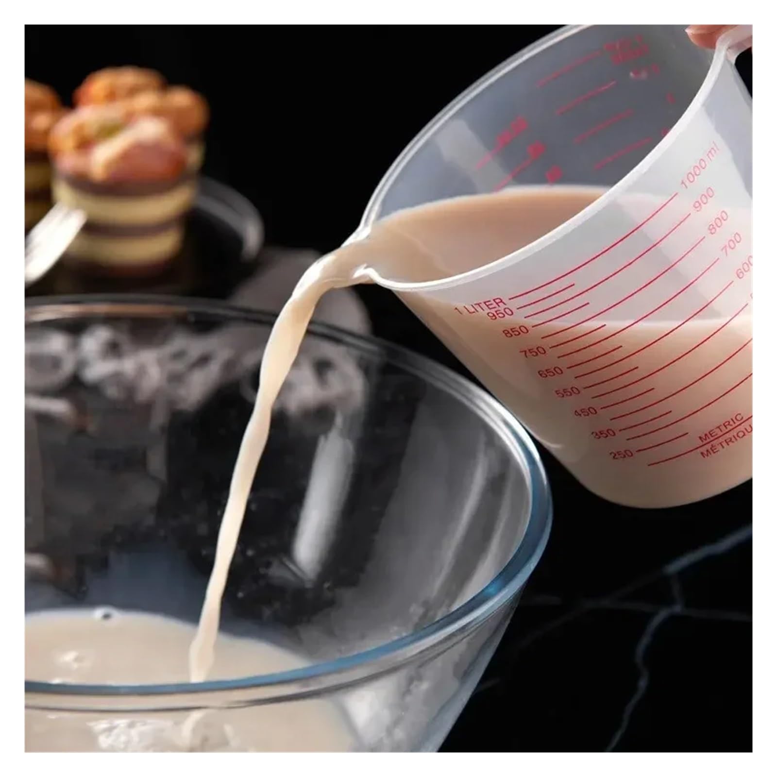 Messbecher 3 Stück 250–1500 ml transparenter Kunststoff-Messbecher mit abgestufter Messung for Haushalt, Küche, Backen, Messwerkzeug-Set, Becher Griffdesign(3pcs)