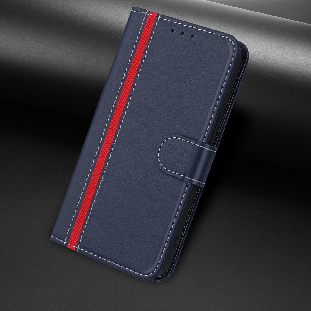 Generic Custodia compatibile con ZTE Blade A73 5G (colore blu) Custodia a libro in pelle motivo linea laterale antiurto
