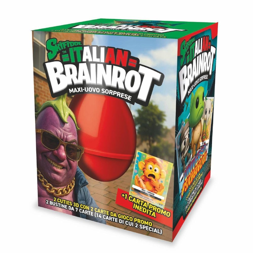 Generico Maxi Uovo Sorpresa Skifidol Italian Brainrot 2026 – Uovo di Pasqua con Album, 2 Cuties 3D, 2 Bustine Carte (14 Carte di cui 2 Speciali) + Carta Promo Maxi Sorpreso