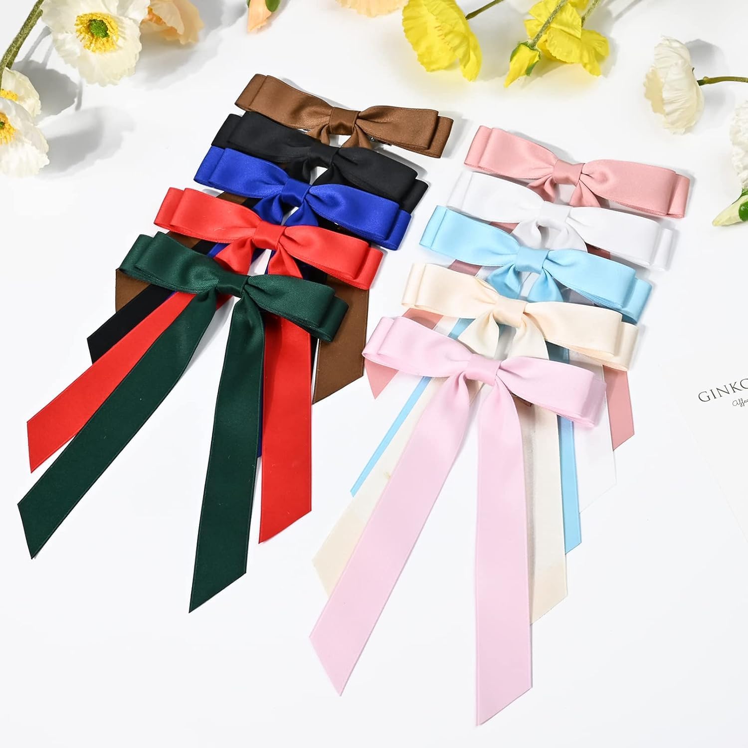 Cute Hair Bows for Women, Silky Satin Hair Bows Hair Clip, Black Hair Ribbon Ponytail Holder Accessories - Image 4