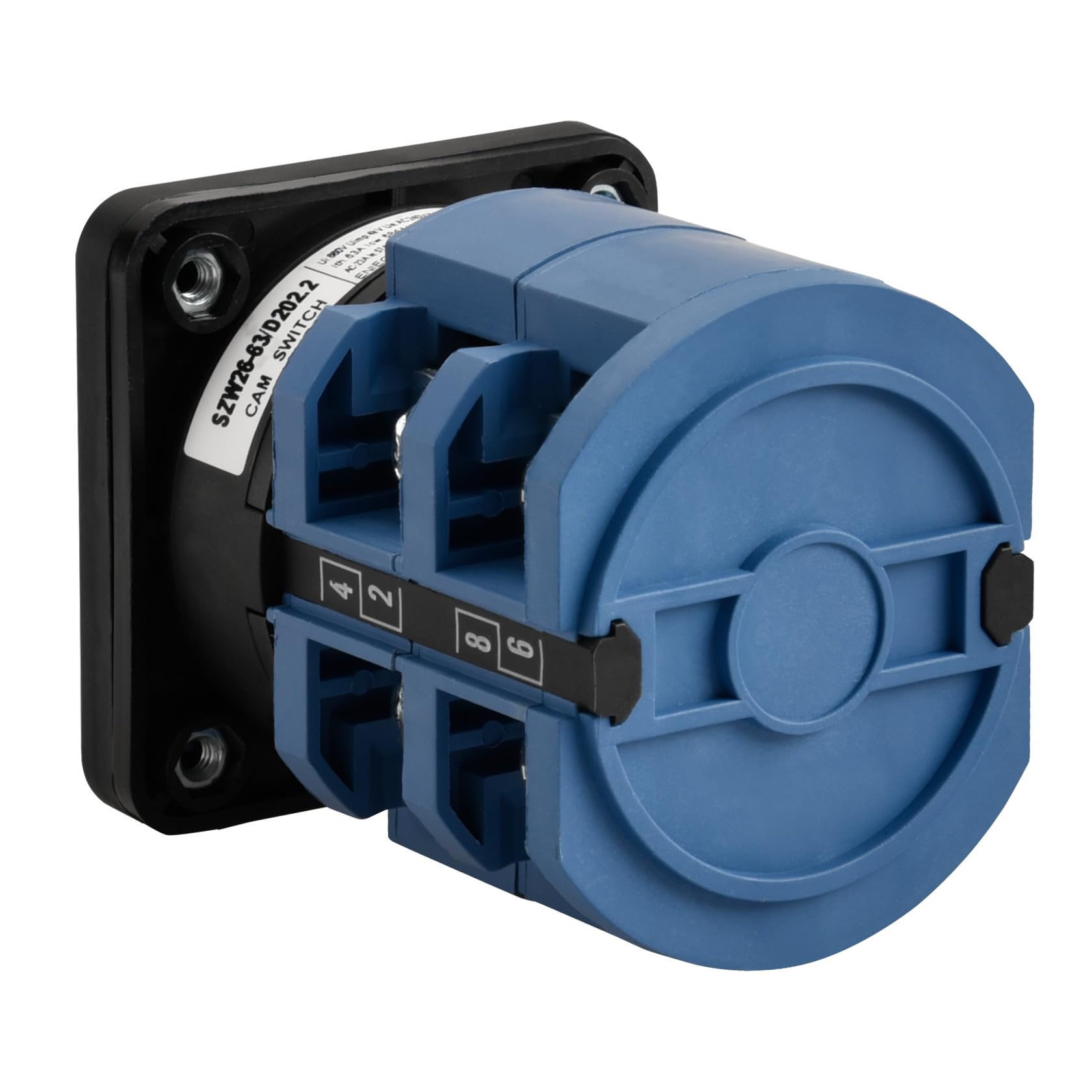 Heschen Sélecteur de came rotatif universel SZW26-63/D202.2, 660 V 63 A, ON-OFF-ON 3 positions, 2 phases, 8 bornes, CE
