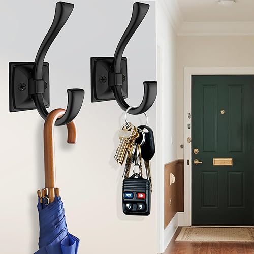 Miniatura 4 de Paquete de 8 ganchos de pared negros antiguos para colgar sombreros, llaves, bolsos, batas, toallas, entrada de cuarto de servicio, puerta de baño,