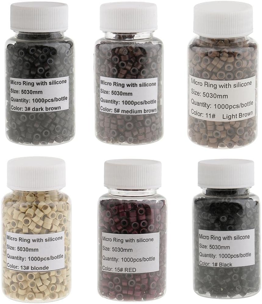 1000 Pieces Silicone Hair Extension Loop Micro Color Ring Beads Dark Brown