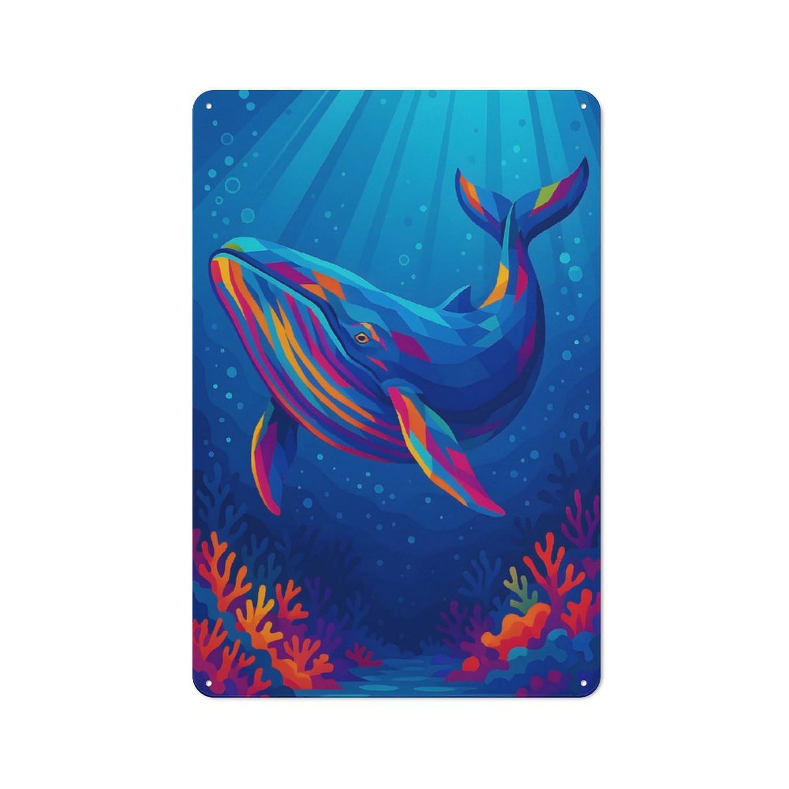 Junmoney Colorful Whale In Deep Blue Sea Pop Art Shop Front Style Metal Wall Decor 30X20cm, Cafe Metal Sign For Takeaway, Bar, Kitchen Or Counter Area