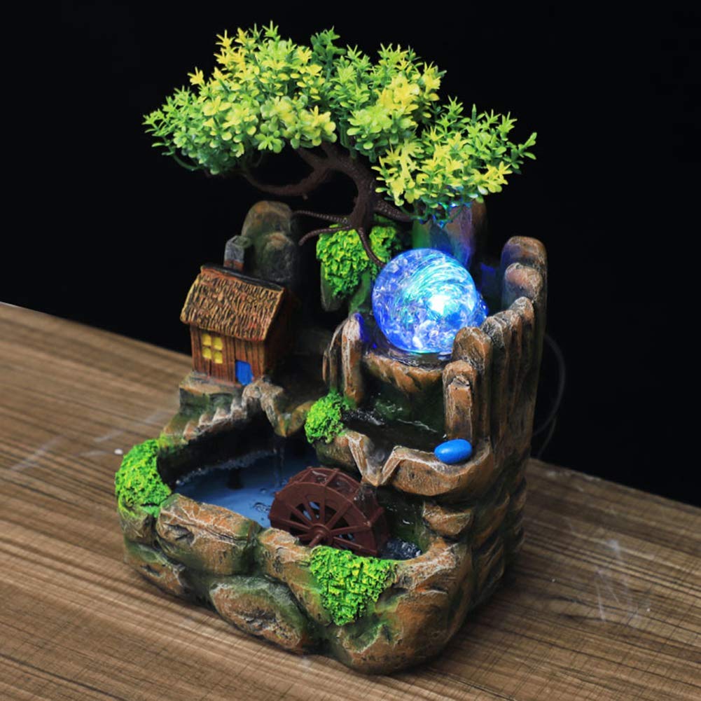 Fuente Interior, Fuente de Mesa, Meditación En La Sala de Estar con Iluminación para decoración Interior y Exterior Humidificador decoración de Habitación de Regalo 18.5 x 14.2 x 20 cm(EU 220V)