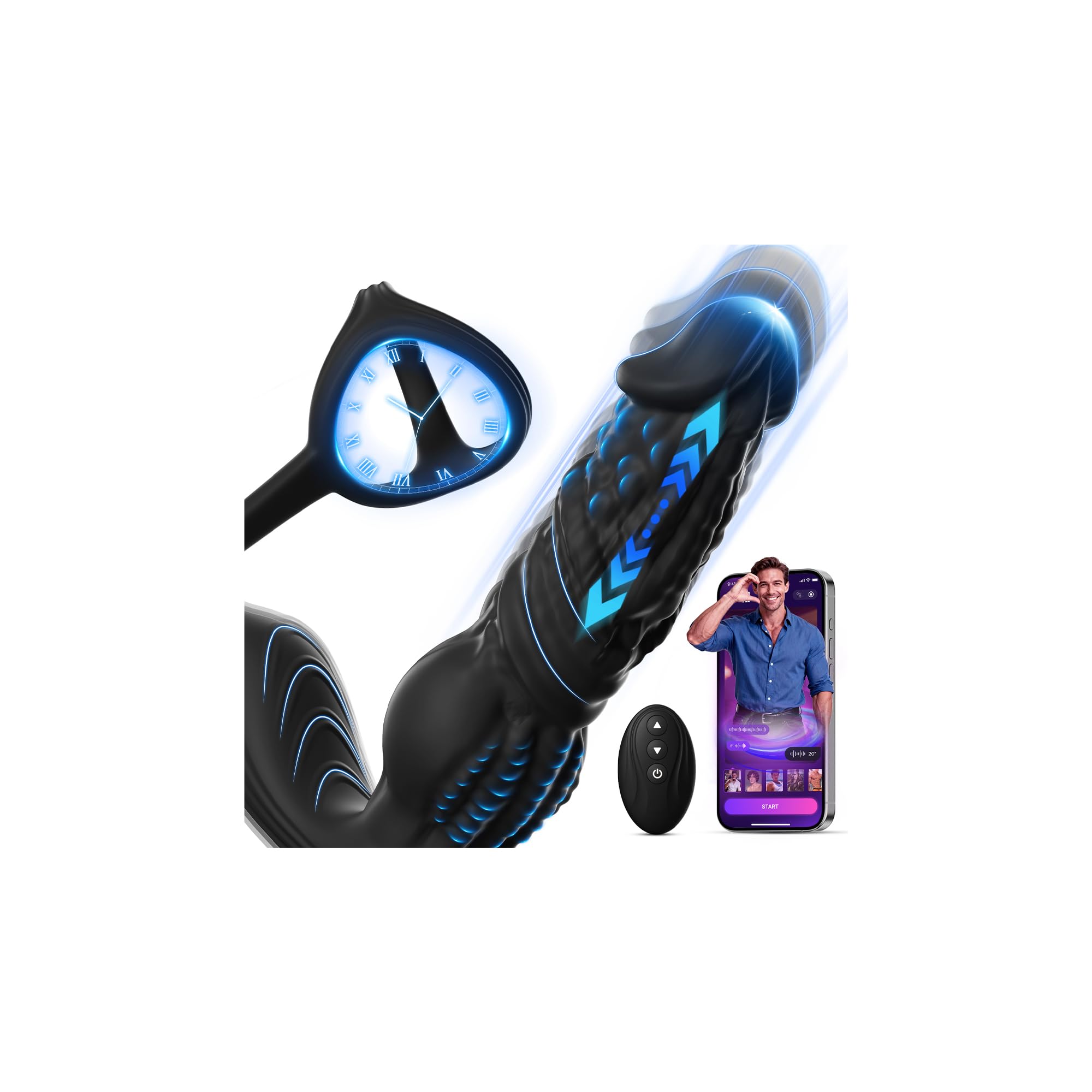 Analvibratoren für Mann Dildo Prostata Stimulation Sex Spielzeug für die Männer mit Penisring, KI-Interaktion Analplug Anal Dildo Vibrator 9x9 Stoß- Vibrationsmodi Vibratorensets Penismanschetten