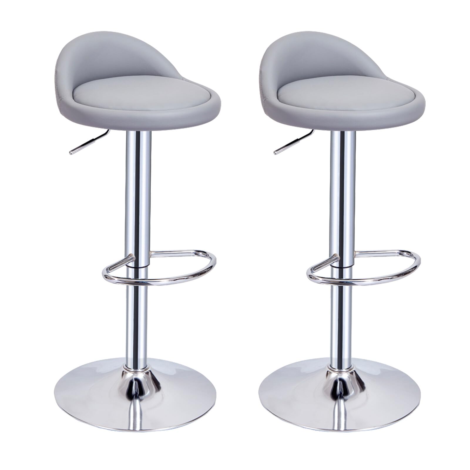 Panana Set of 2 Barstools Seat Height-Adjustable, Kitchen Stools, Swivel Bar Stools in PU Leather (Grey)