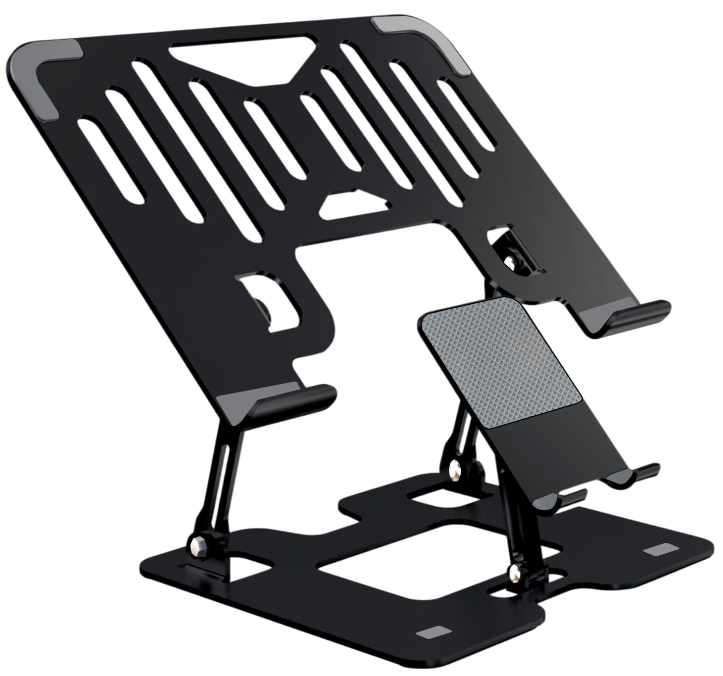 Dyazo 2 in 1 Laptop & Mobile Stand | Foldable Riser with Ventilated Design | Multi Angle Adjustable Height Holder Fit Upto 15.6 Inch Laptops | Compatible for Mac, HP, Dell, Acer, Lenovo & More (Black)