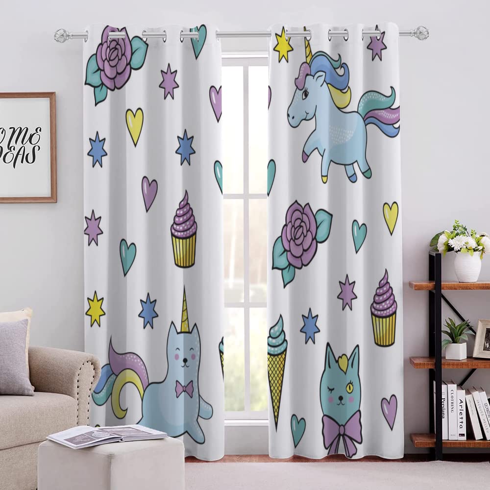 Lot De 2 Rideaux Occultants Licorne Pour Chambre De Fille - Tissu 3 Couches Avec étoiles Découpées, Attaches Florales Incluses - 7
