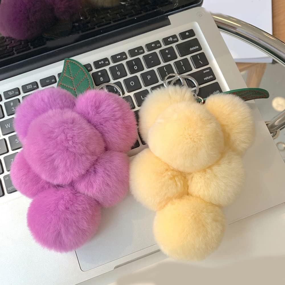 ikasus Pom Pom Keychain Soft Plush Ball Keychain Simulation Fruit Grape Keyring Fluffy Bag Purse Backpack Handbag Pendant - Image 2