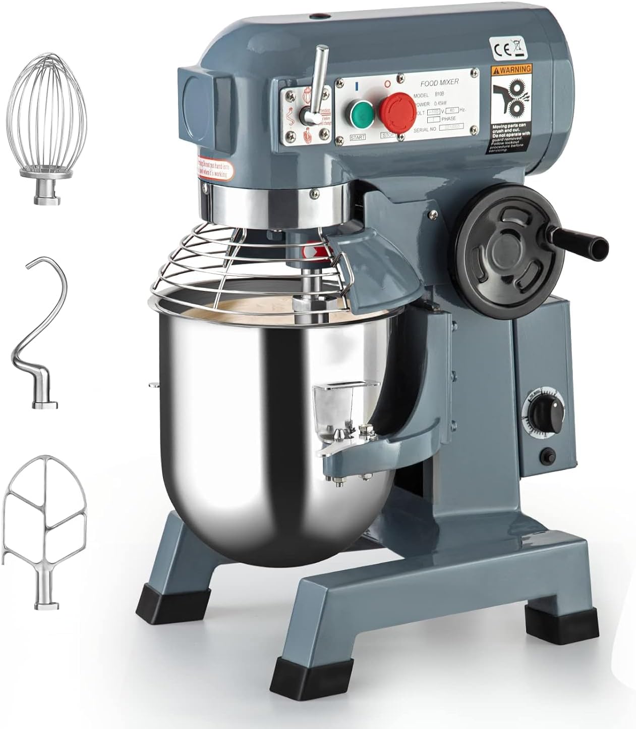 Vertical Commercial Electric Food mixer, 600W Kitchen Mixer with Safety Protection, 3-Speed Handheld Mixer, 15Qt Stainless Steel Bowl Mixer, with Dough Hook, Whisky Mixer