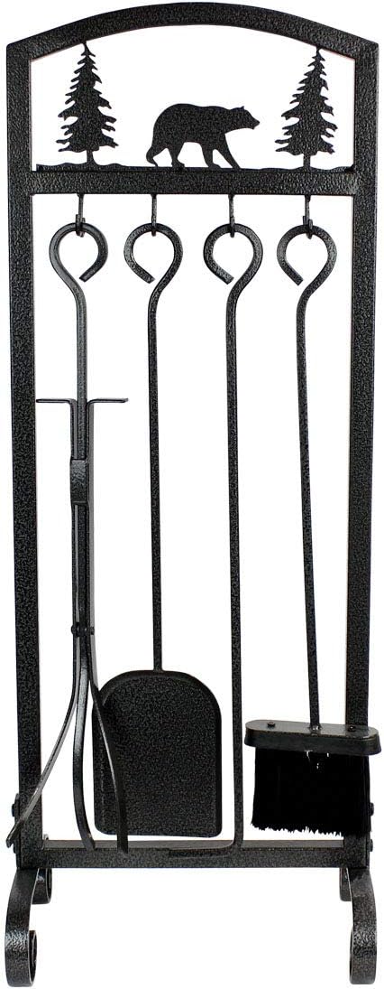 MYFIREPLACEDIRECT Fireplace Tools Sets 5 Pieces Extra Strength Wrought Iron Indoor Outdoor Fire Place Toolset Hearth Accessories Kit with Fireplace Brush, Fire Poker, Fireplace Shovel, Firewood Tong