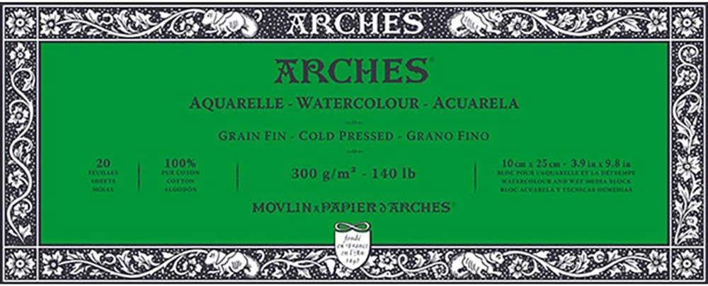 Arches Watercolor Paper Block, Cold Press, 3.9" x 9.8", 140 pound (1795056)