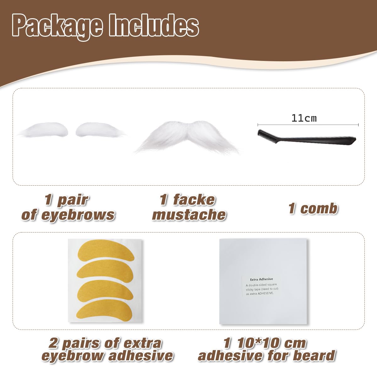 Honcloud Cosplay Mustache and Eyebrow Set (White)