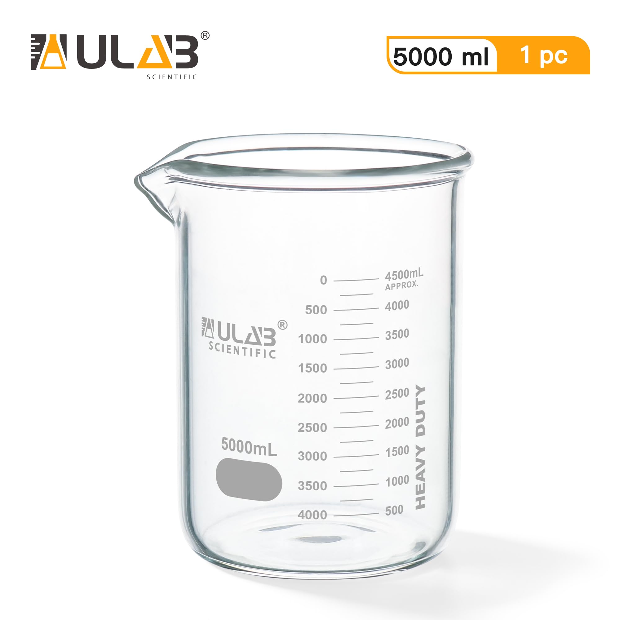 ULAB Bicchiere in vetro a bassa forma, Vol.5000ml, Vetro borosilicato 3.3, graduazione stampata, UBG1024