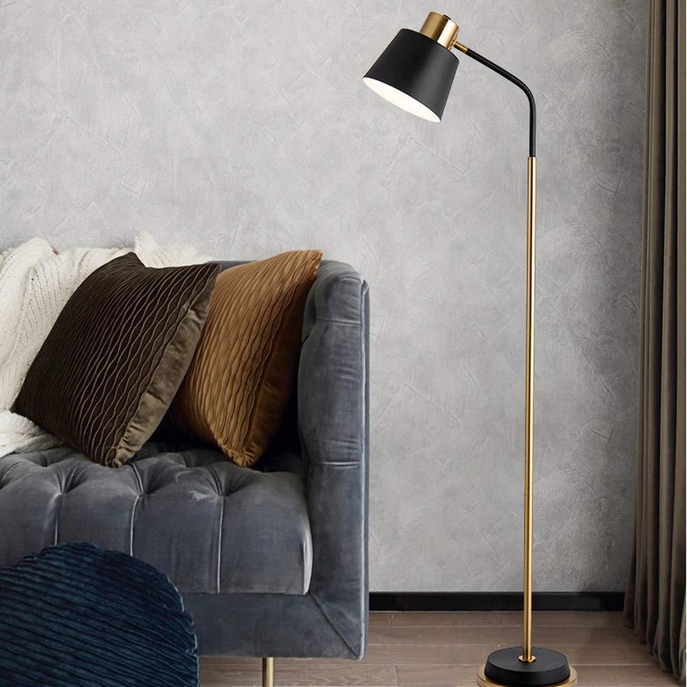 Lámpara de pie moderna E27 luz de lectura con pantalla de hierro dorada