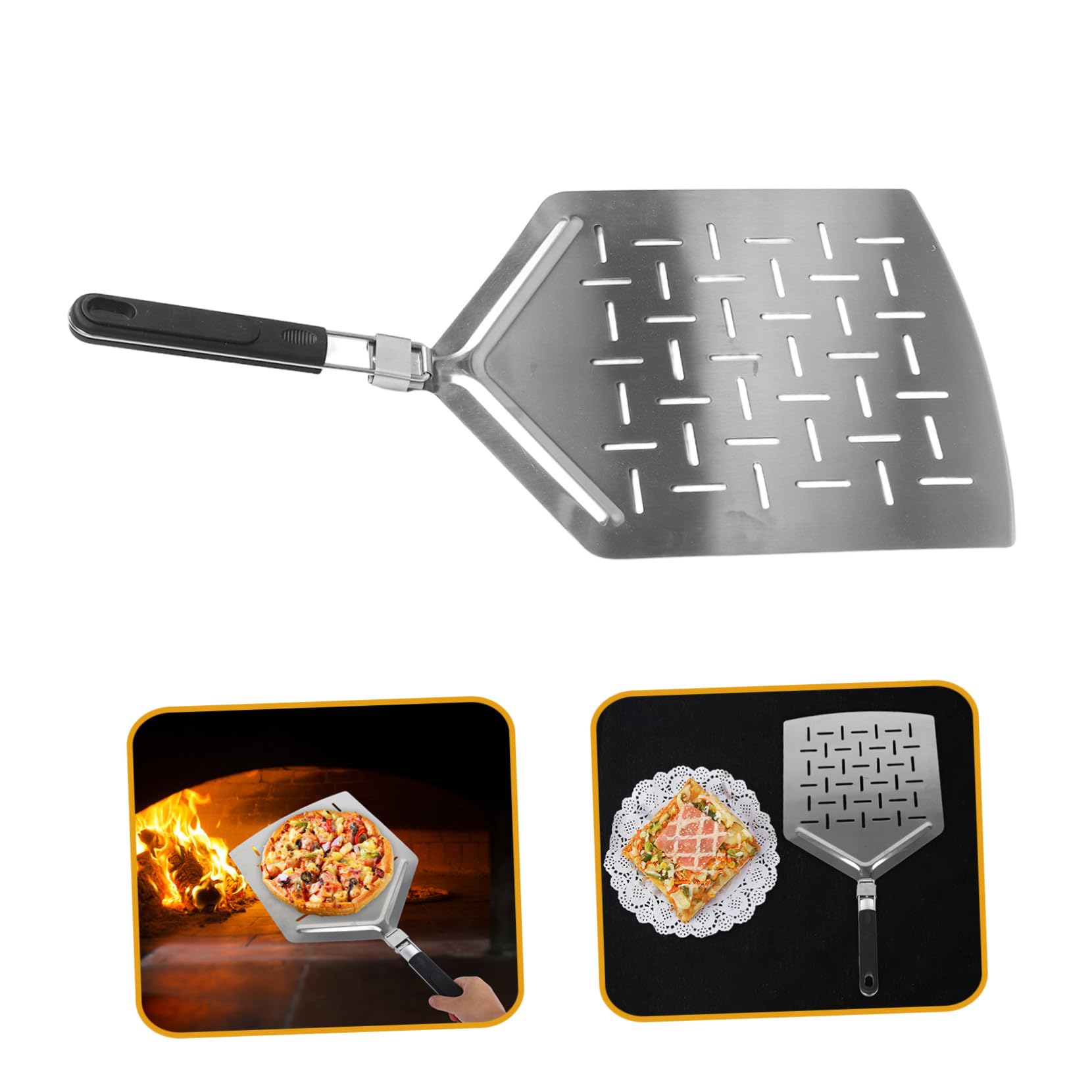 Sosoport Pizzaschaufel Edelstahl Faltbar 33cm Großer Perforierter Pizzaschieber für Outdoor und Brotbacken mit Ergonomischem Griff