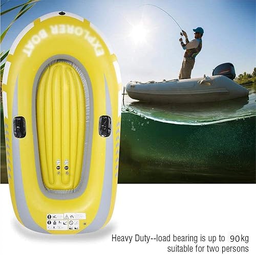 Miniatura 4 de Bote inflable, PVC amarillo para 2 personas, botes inflables para adultos y niños con doble válvula, kayaks de pesca de aguas bravas para adultos y