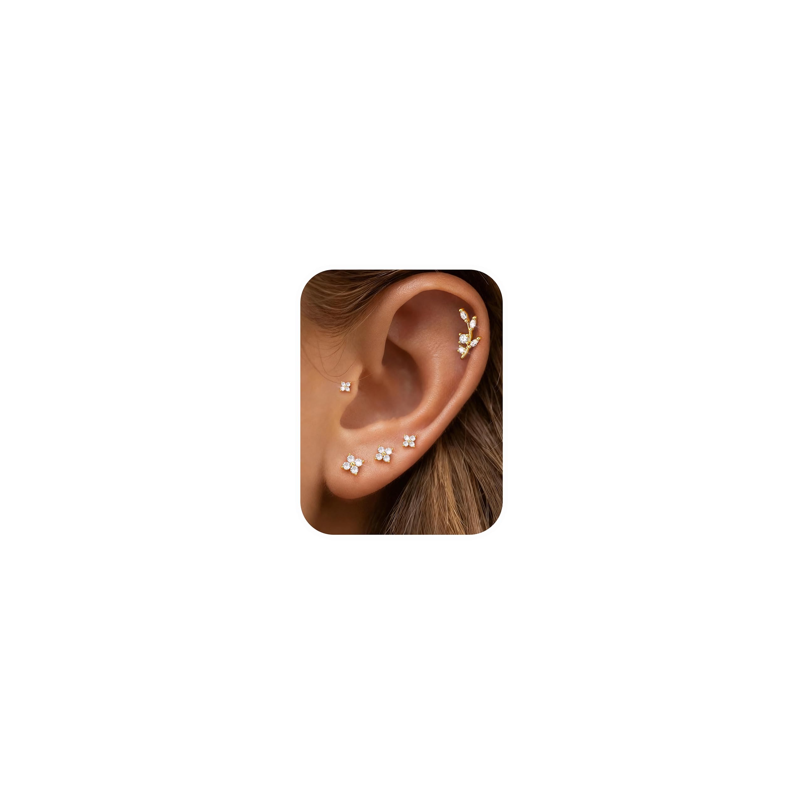 YADOCA 5 Paires Boucles d'Oreilles Femme, Boucles d'Oreilles Argent 925 | Hypoallergéniques Boucles d'Oreilles Or 14K Petit Fleur CZ, Piercing Oreille Cartilage Tragus Helix Piercing