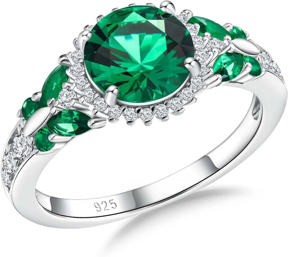 925 Sterling Silver Created Amethyst/Aquamarine/Emerald/Ruby/Sapphire Promise Engagement Rings for Women Cocktail Wedding Birthday Jewelry