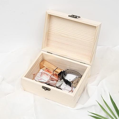 Miniatura 5 de Paquete de 8 cajas de madera sin terminar para manualidades, 6 x 4 x 2 pulgadas, pequeñas cajas de madera para recuerdos, caja natural sin terminar