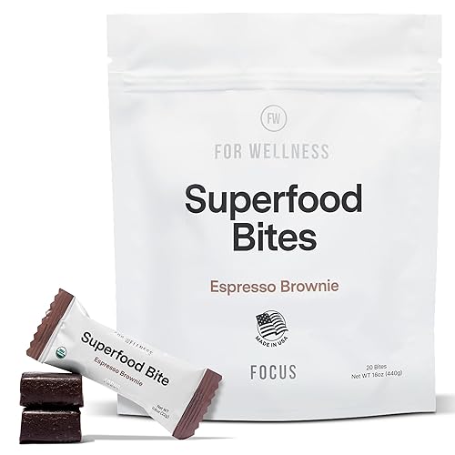 For Wellness Bocadillos de enfoque de superalimentos (20 unidades), brownie de cacao expreso  Reduce la fatiga, mejora la digestión y apoya la