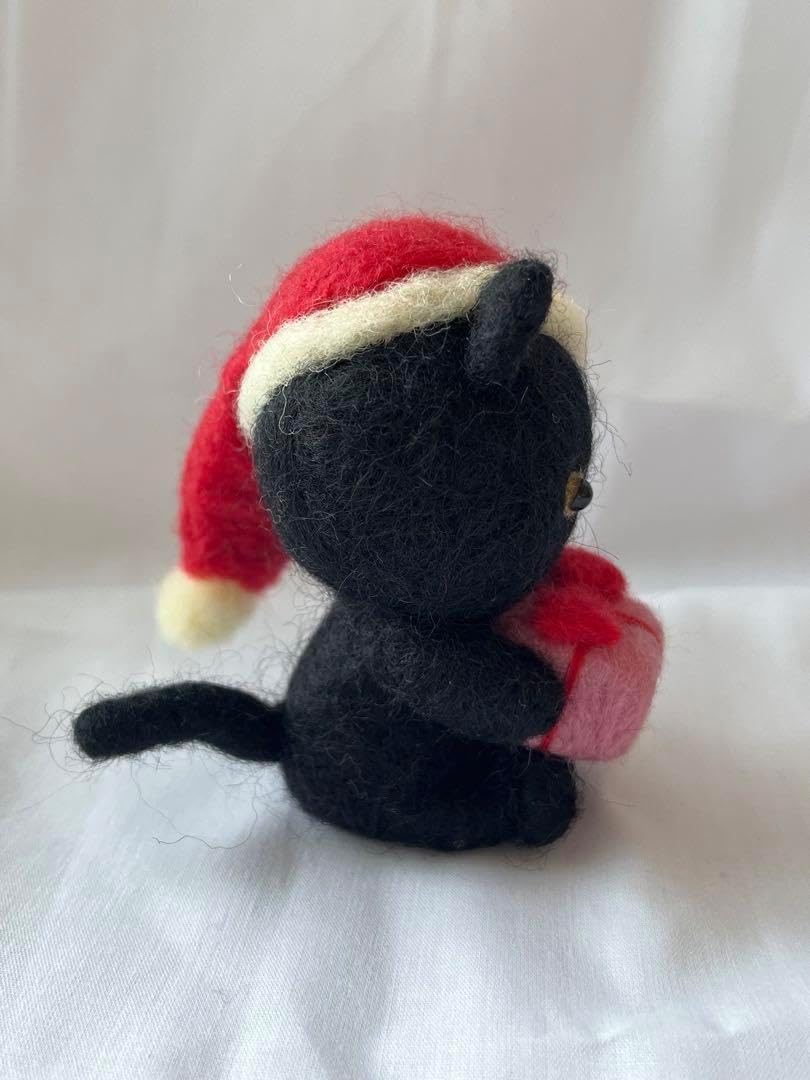 ハンドメイド☆羊毛フェルト クリスマス 猫 羊毛フェルトchristmas