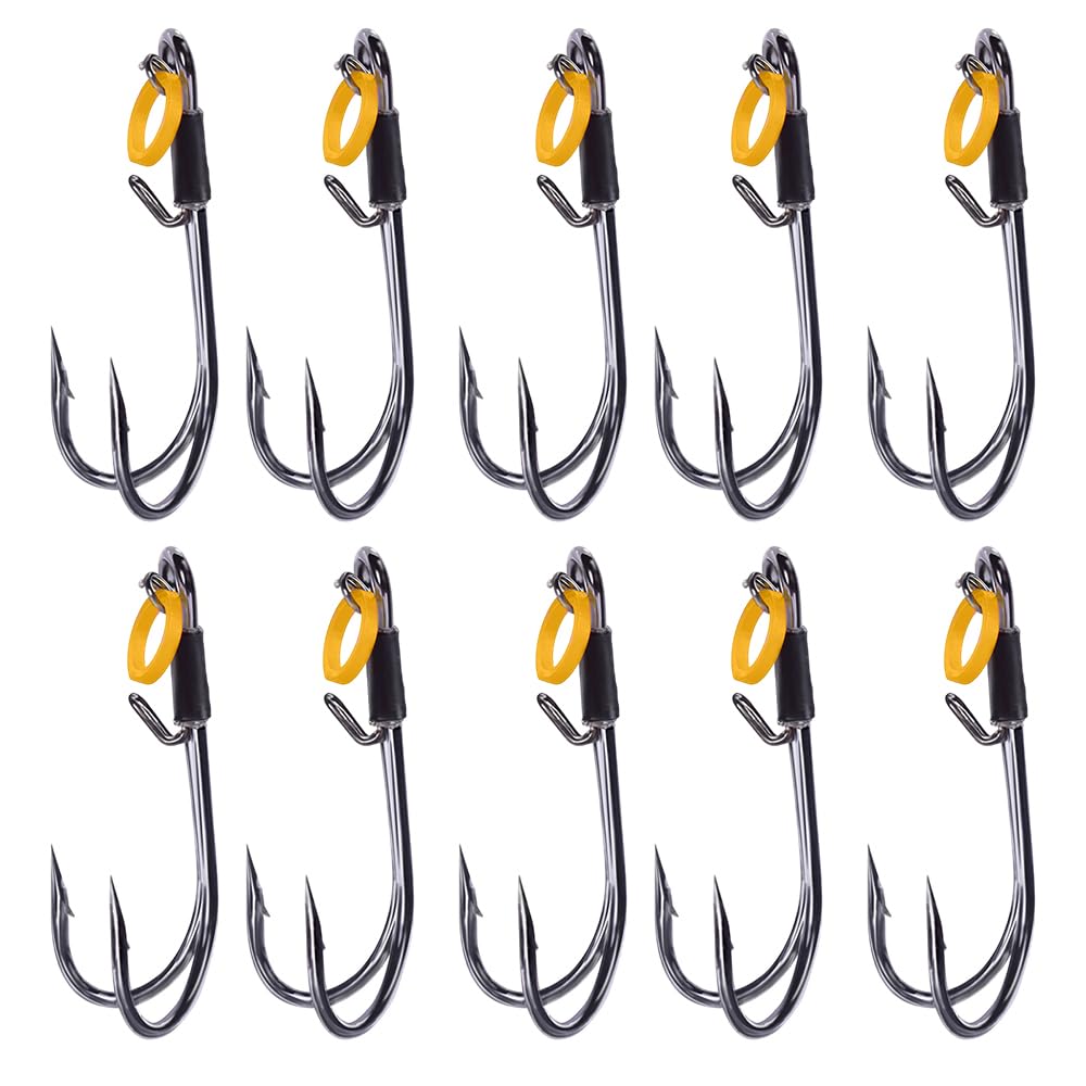 Fishing Hooks, 10Pcs Double Hook with Live Shrimp Clips, Fishing Lures for Saltwater Freshwater Angling