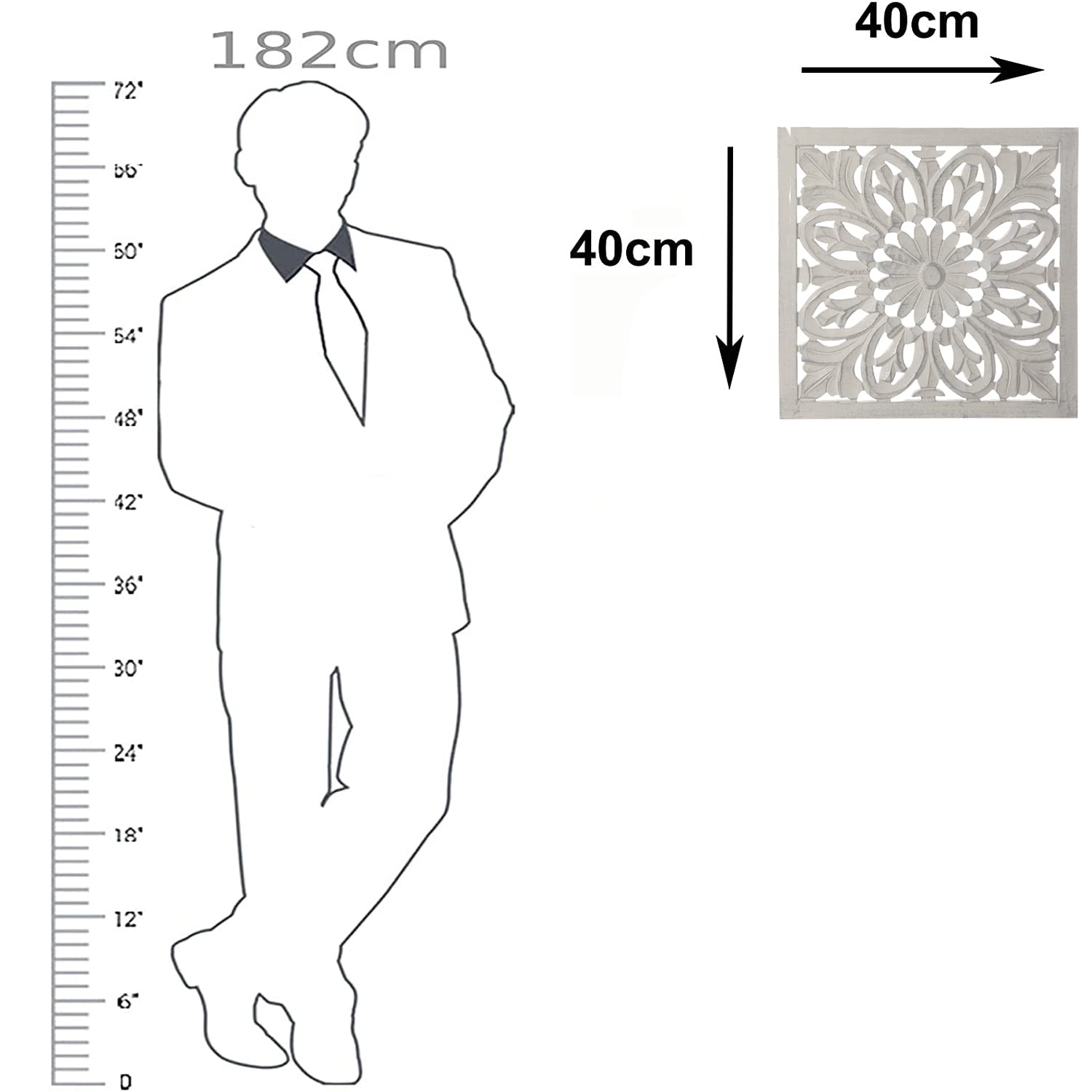 Set 4 Decorazioni Da Parete In Legno - Stile Orientale Mandala, 40x40cm - Foto 6