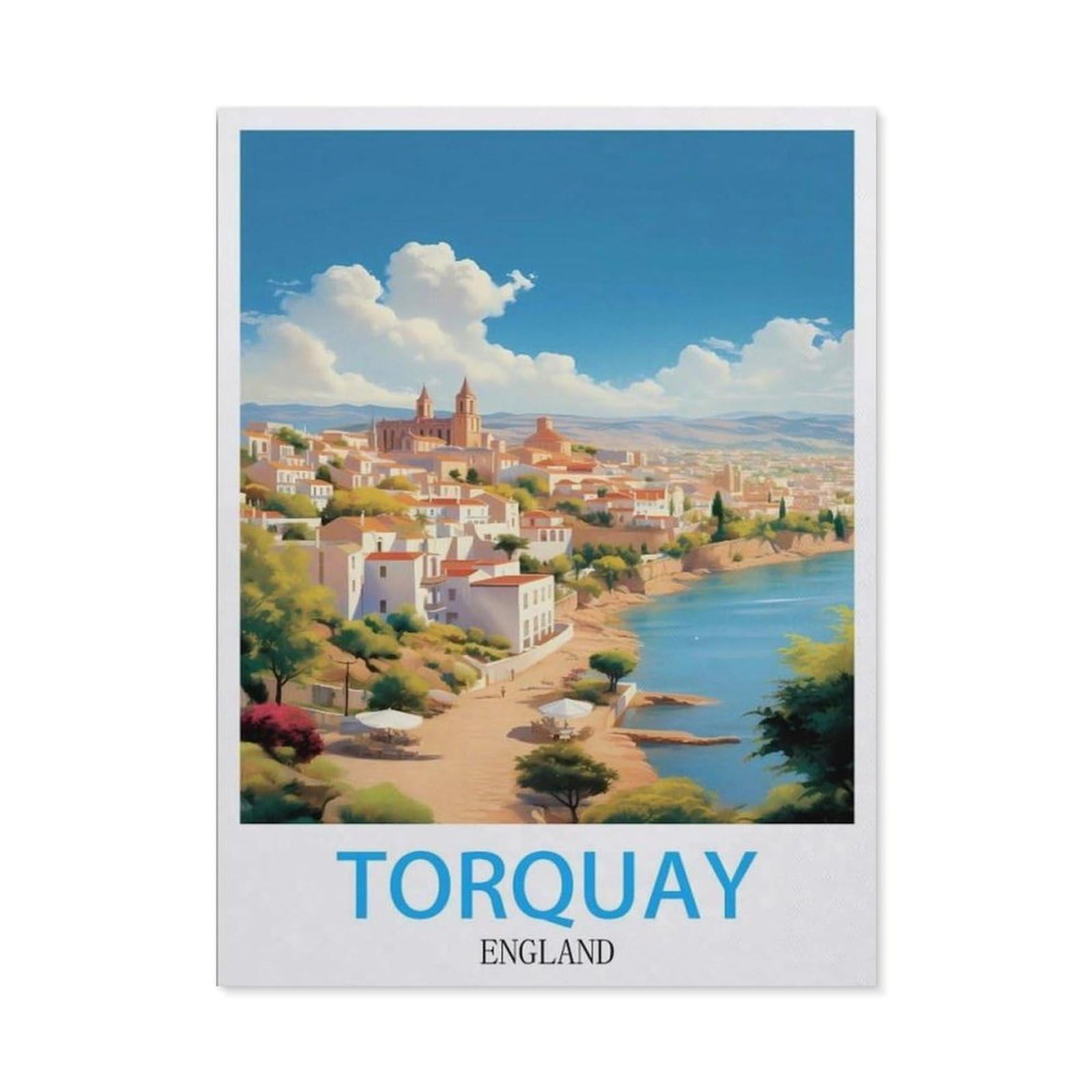 Beayodkp （50 X 60 Cm/19.68 X 23.62 Inches） Full Diamond 5D Diy Diamond Painting，Torquay England Vintage Travel Posters，3D Diamond Embroidery Cross Stitch Mosaic Needle Works-Ch2