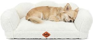 Laifug Cute Dog Beds for Small/Medium Dogs/Cats, Washable Dog Sofa Faux Rabbit Fur Pet Bed, Supportive Dog Couch with Removable Zipper Cover for Indoor Cats/Dog, 30 x 20 x10 inches, Off White
