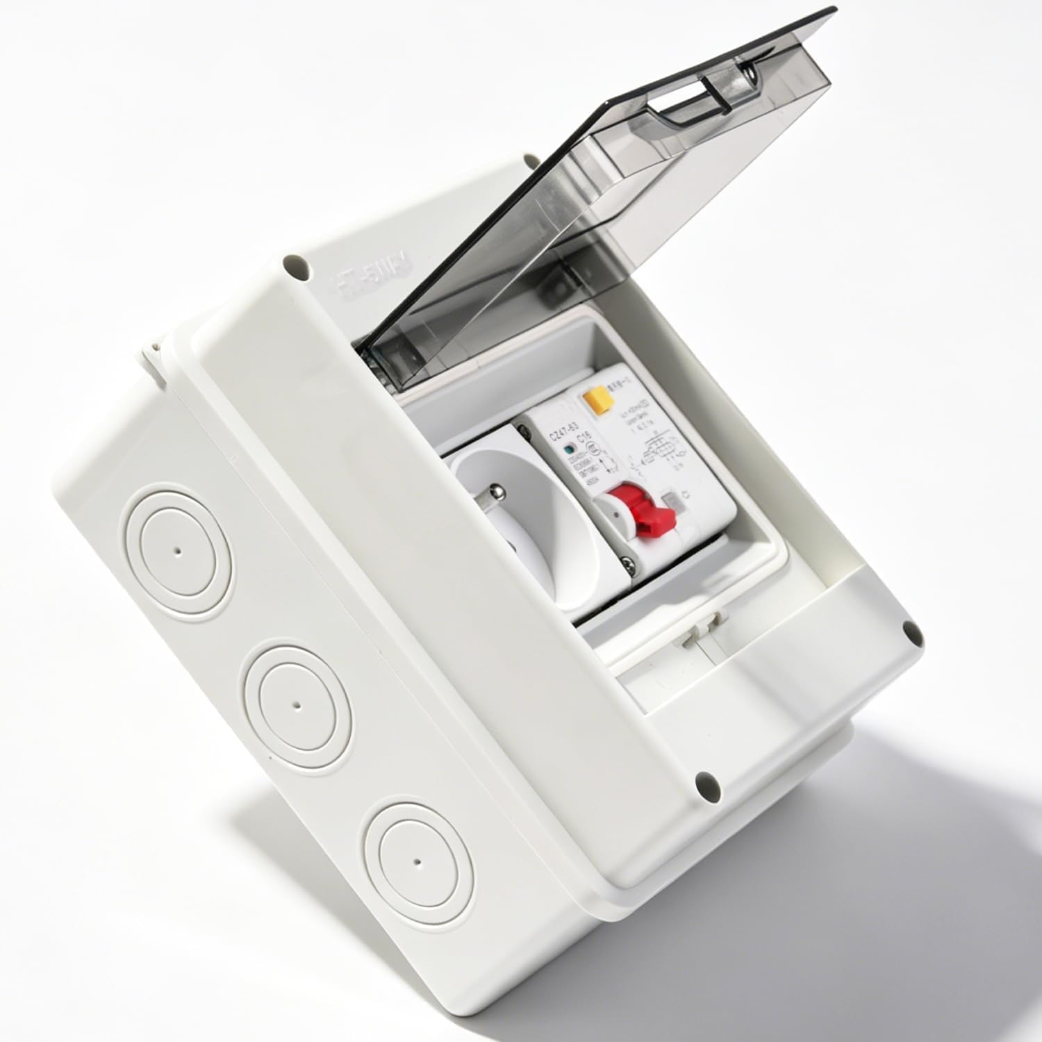 Schuko-Steckdose mit FI-Schutzschalter 16 A 230 V 30 mA IP65