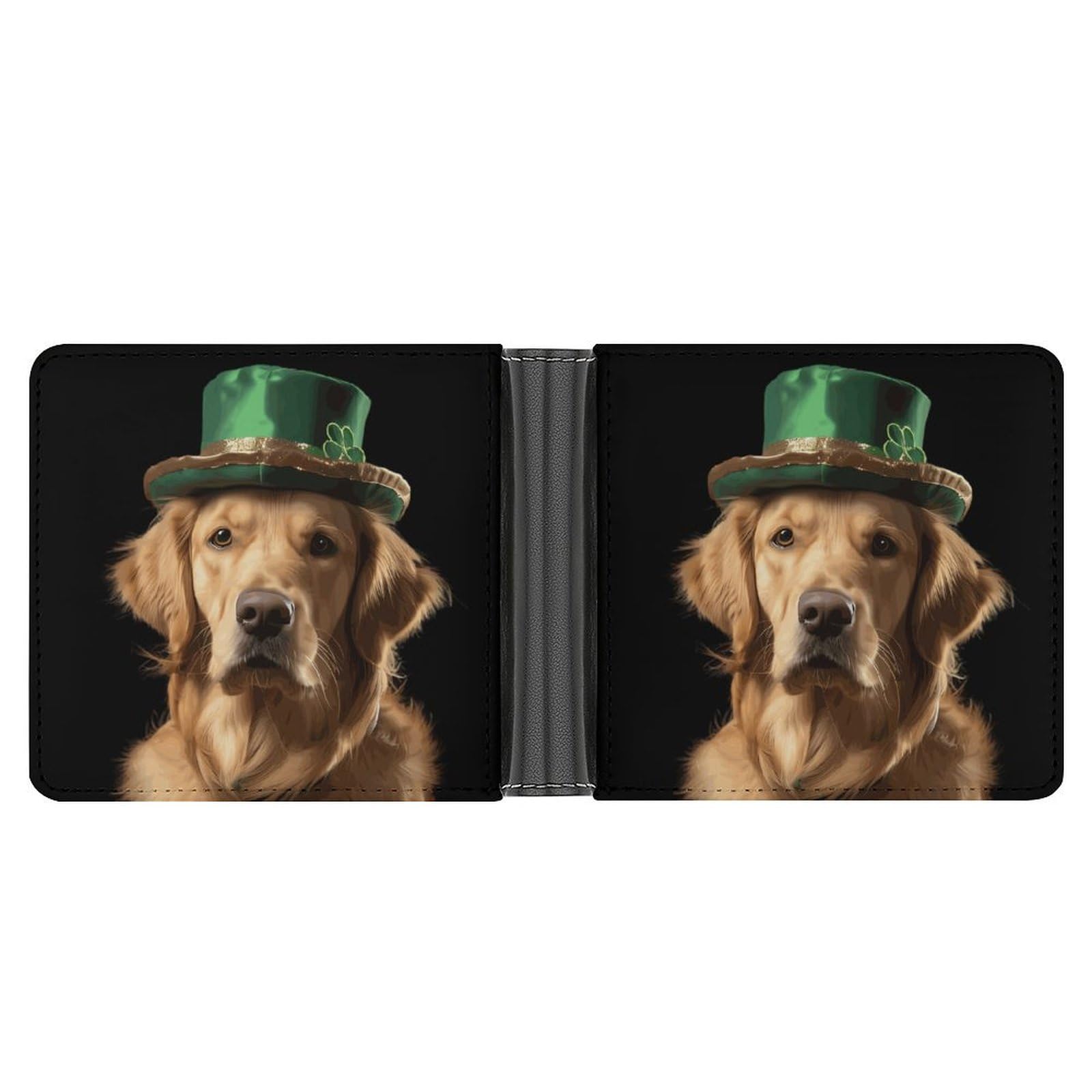 St Patricks Day Green Hat Retriever Dog Funny Men's Slim Bifold Wallet with Multiple Card Slots Front Pocket Purse