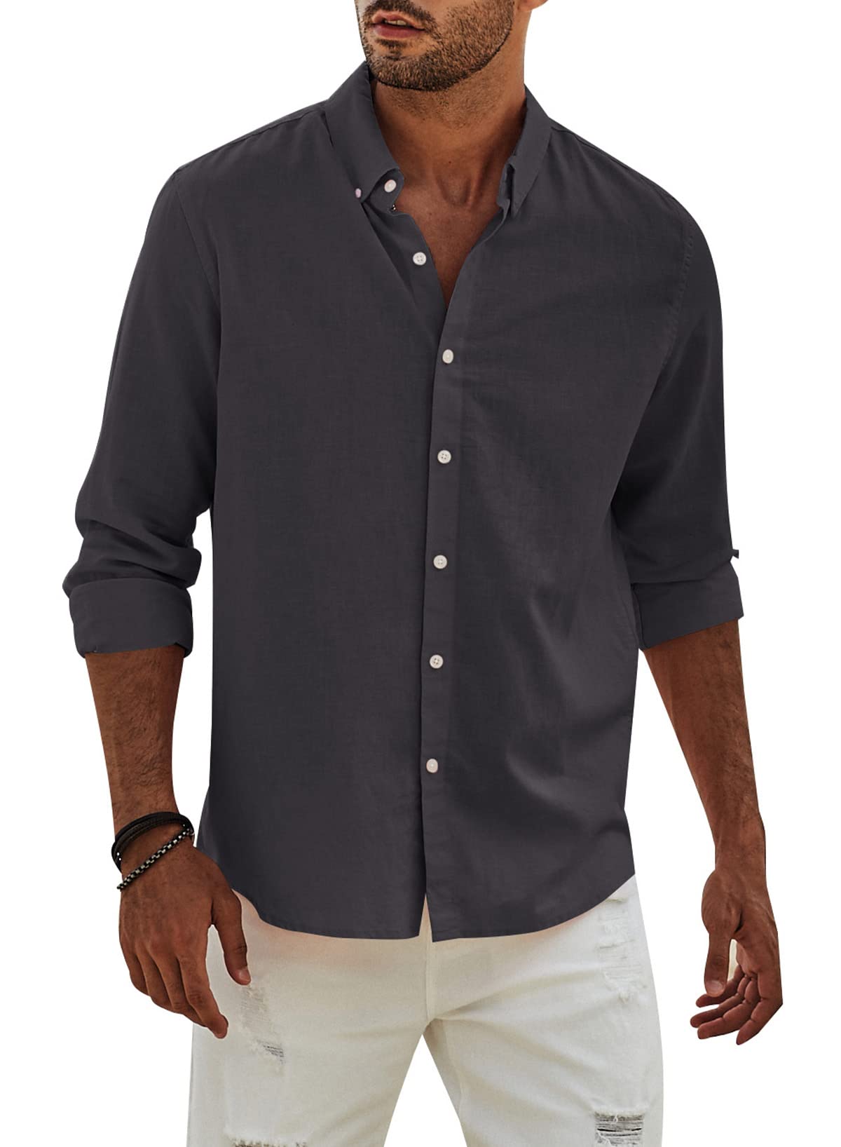 Elegancity Hemd Herren Leinenhemd Langarm Freizeithemd Leinen Shirts Casual Langarmhemd Baumwolle Western Hemden Regular Fit