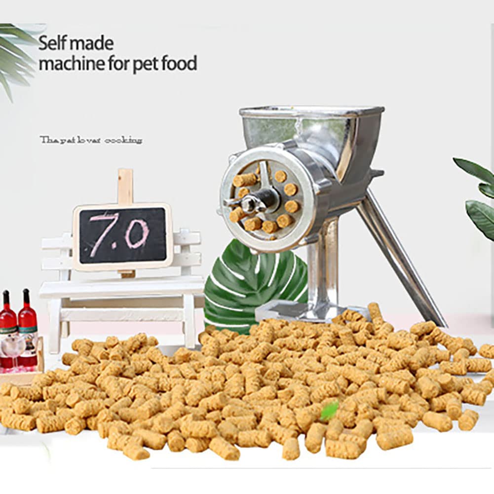 Futterzubereiter für Hunde und Katzen, manuelle Pelletmaschine für Tierfutter, Herstellung von Pellets für Hunde und Katzen mit 2/3/4/5/6/7-mm-Formen, Haushaltsfutter-Pelletprozessor für kleine Fische