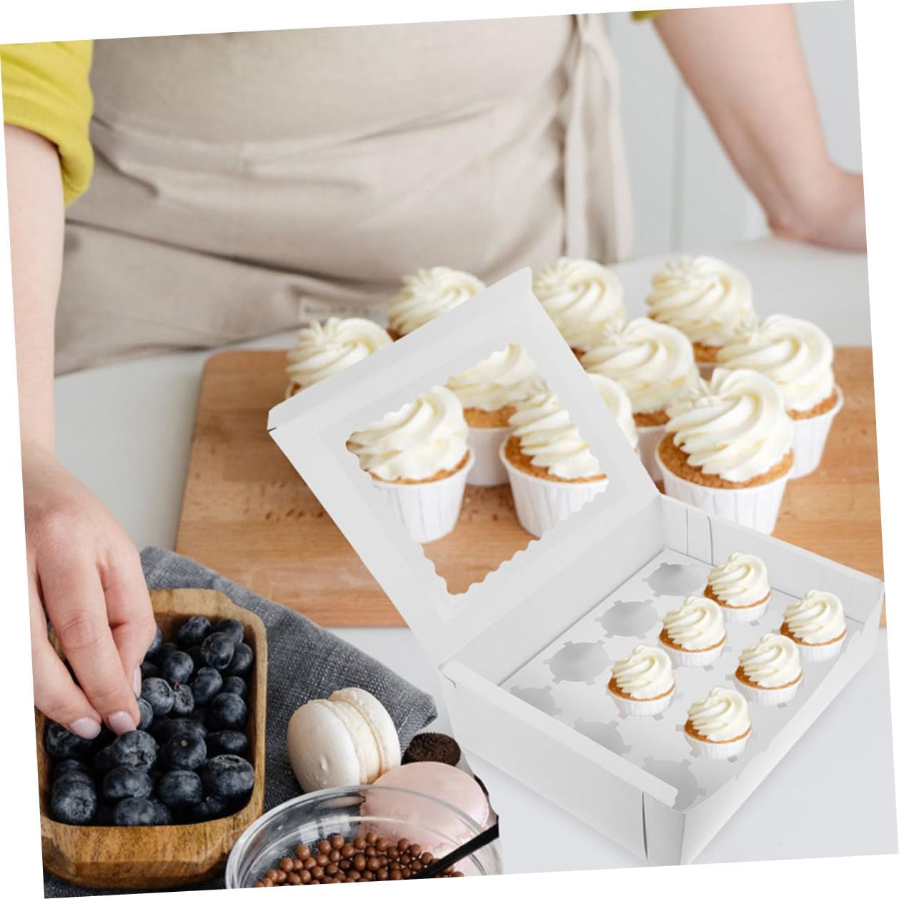 Beaupretty 10pcs Cupcake Carriers with Window Design Paper Bakery Boxes for Muffin Cake Packaging, White Cardboard Pastry Boxes Suitable for Party and Travel