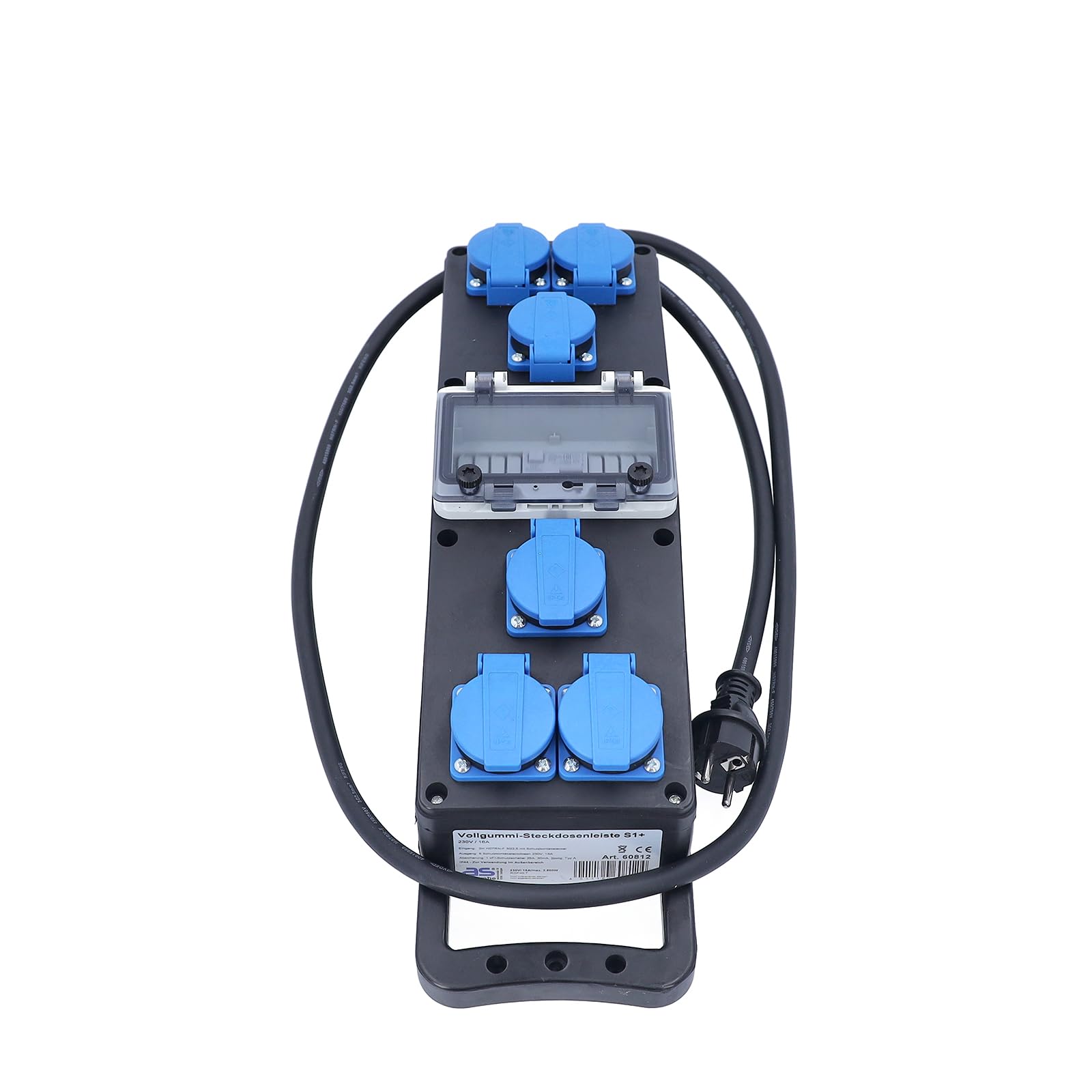 as - Schwabe Regleta de goma maciza 2 m H07RN-F 3G2,5 – 6 enchufes con protección de contacto de 230 V 16 A – Distribuidor de corriente para construcción – Estación de alimentación para uso en obras –