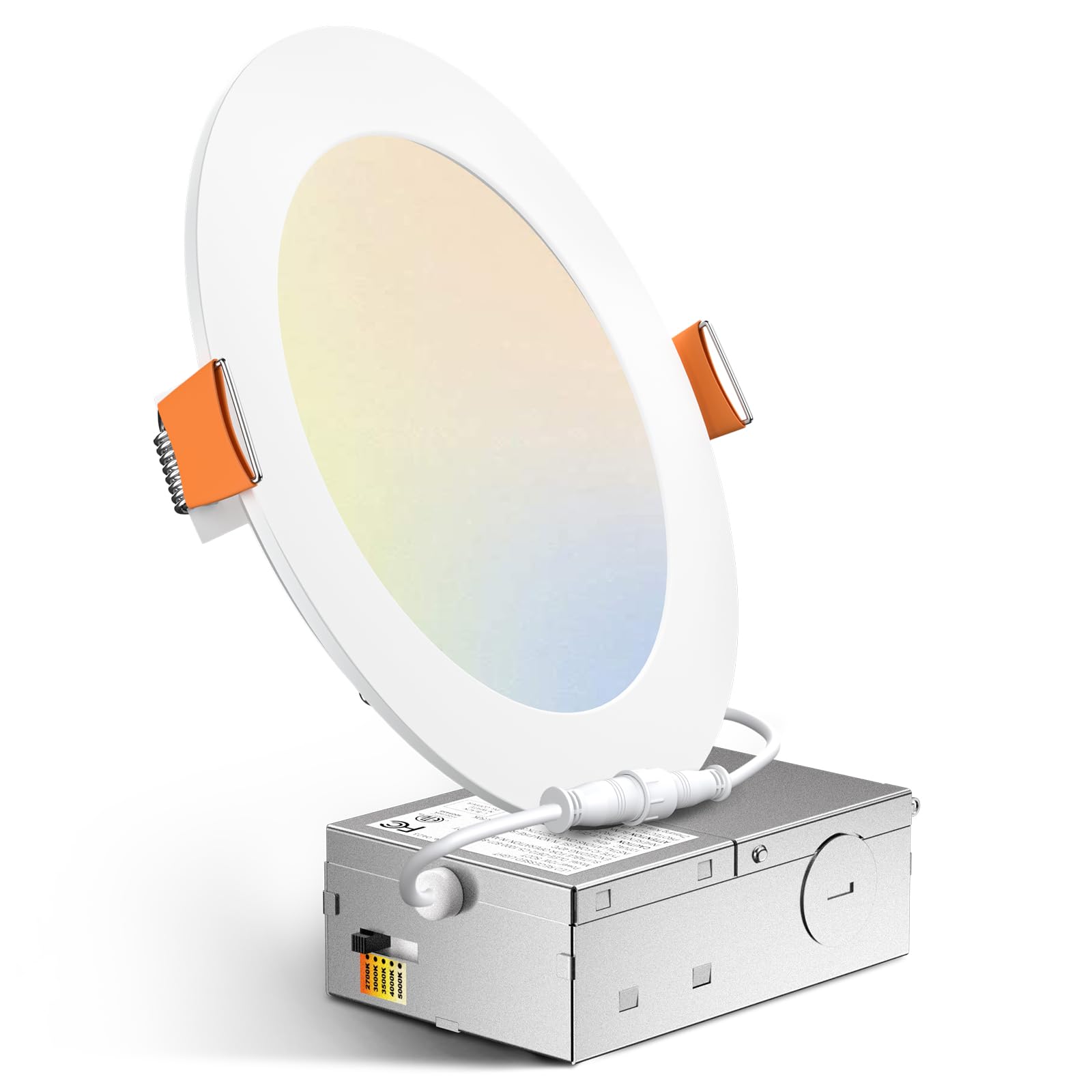 Amico 1 Pack 6 Inch 5CCT Ultra-Thin LED Recessed Ceiling Light with Junction Box, 2700K/3000K/3500K/4000K/5000K Selectable, 12W Eqv 110W, Dimmable Can-Killer Downlight, 1050LM Brightness - ETL&FCC