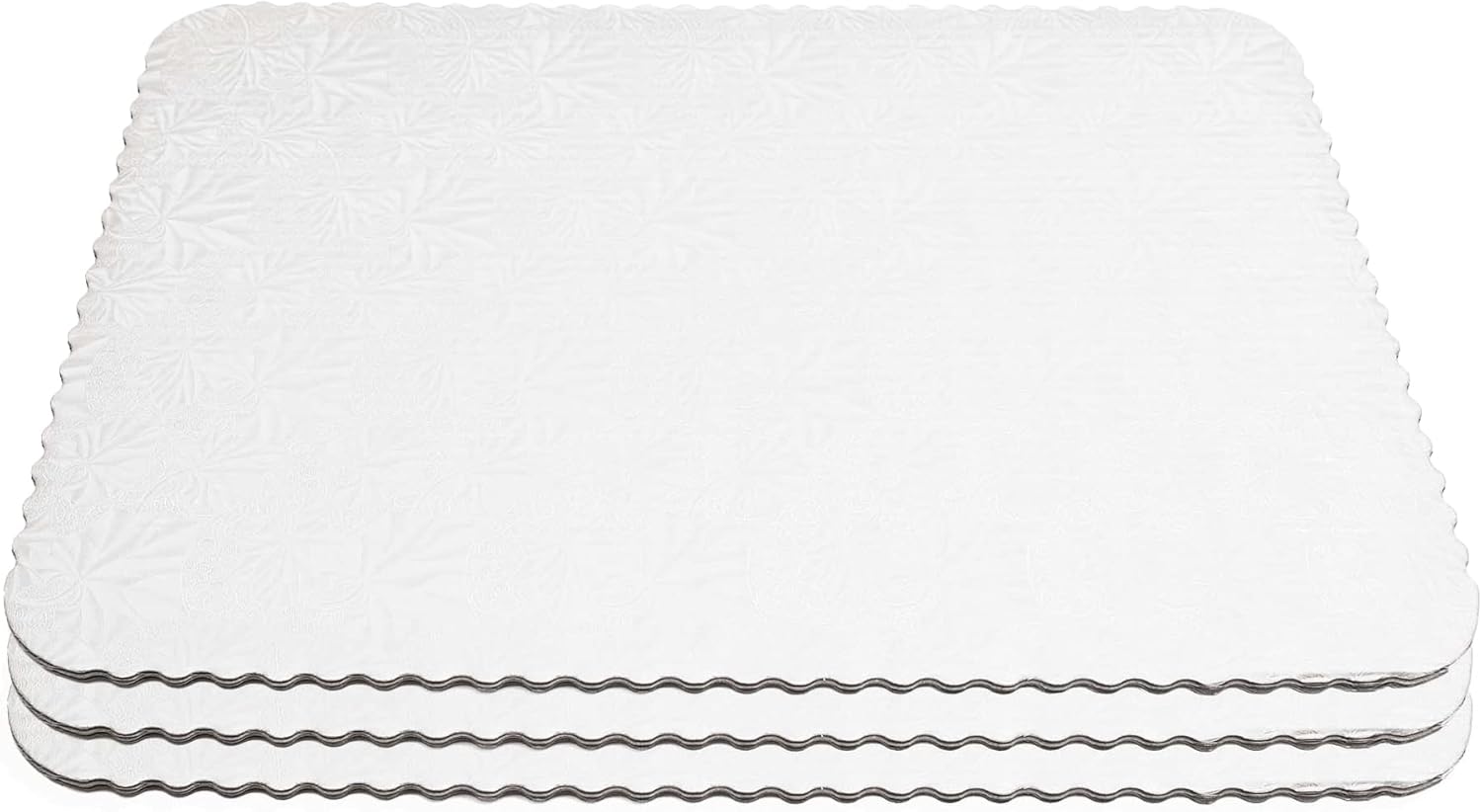 Dulcet Delights Rectangle Full Sheet Scalloped Cake Drum - Decorative Cake Board for Cakes, Desserts, Pizza & More - Disposable & Recyclable - 18 ½"W x 26" L x ¼ Thick - White - Set of 3