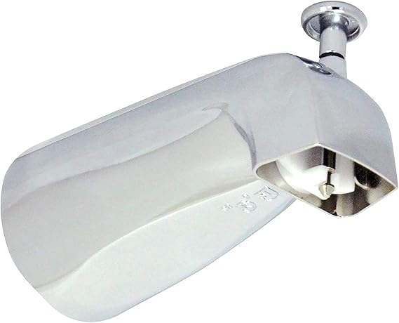 Tub Spout with Front Diverter, 1/2 inch IPS Female Front End Thread, 5-1/4 inch Overall Length, for 4 inch to 4-3/8 inch Length Galvanized Pipe Nipple, Polished Chrome Finish