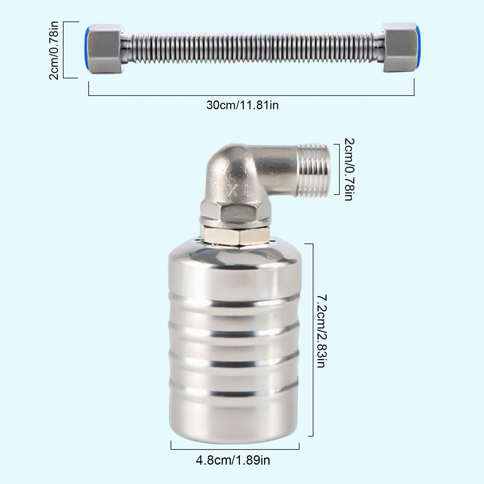 1/2" Vanne à flotteur entièrement automatique en acier inoxydable 304, régulateur de niveau d'eau automatique pour réservoir d'eau, mini robinet à boisseau sphérique à flotteur en acier inoxydable