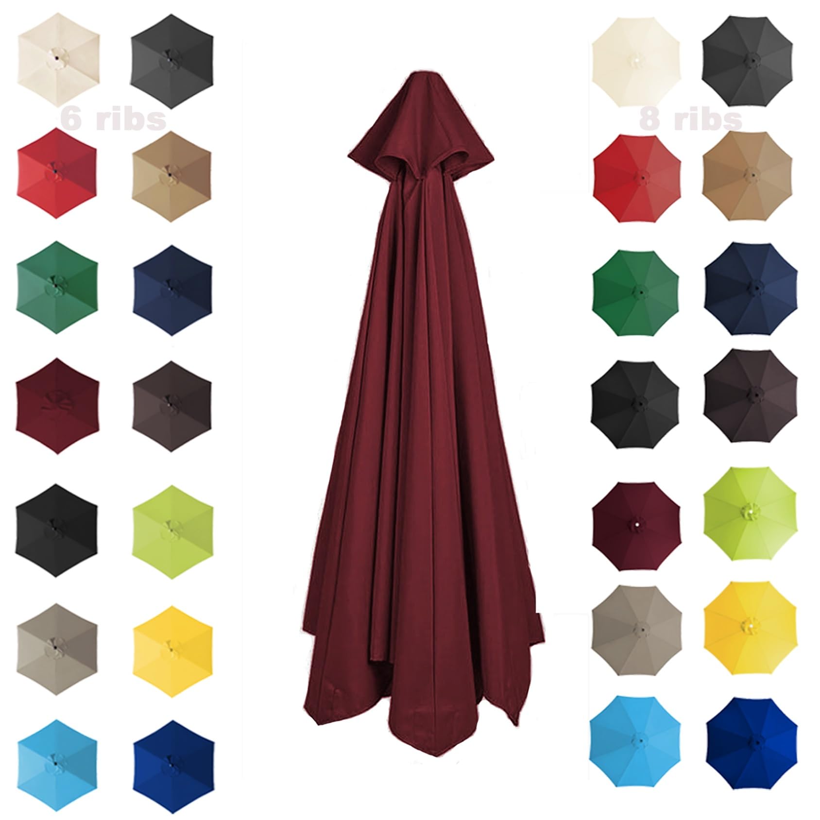 Cmjymx Burgundy 200Cm 2.7M 300Cm Parasol Umbrella Replacement Cover 6 Arms/8 Arms Cantilever Parasol Top Fabric Cover Replacement Cloth Anti-Ultraviolet｜Waterproof｜Breathable(Color:,Size:8 Ribs-2.7M(8.8Ft))