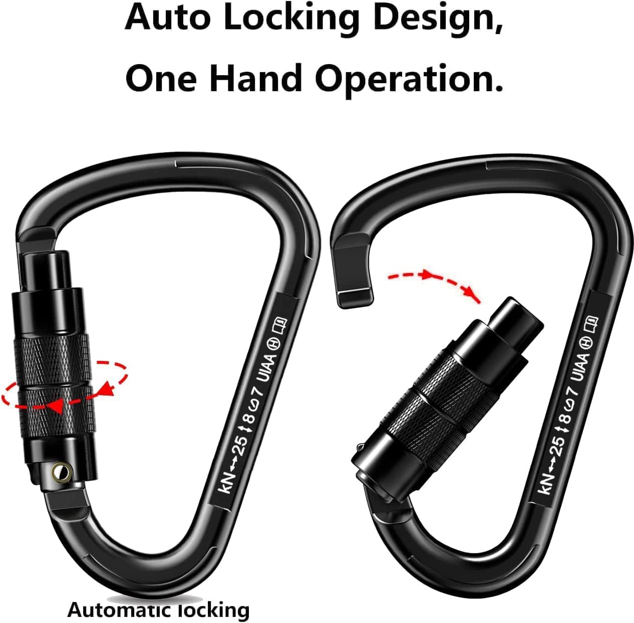 Kletterkarabiner Karabinerhaken,UIAA-Zertifiziert karabiner schwerlast,25KN Auto Locking Klettern karabiner Clips,Kletterausrüstung for Bandschlinge,Schaukel,Hängematte,Absei